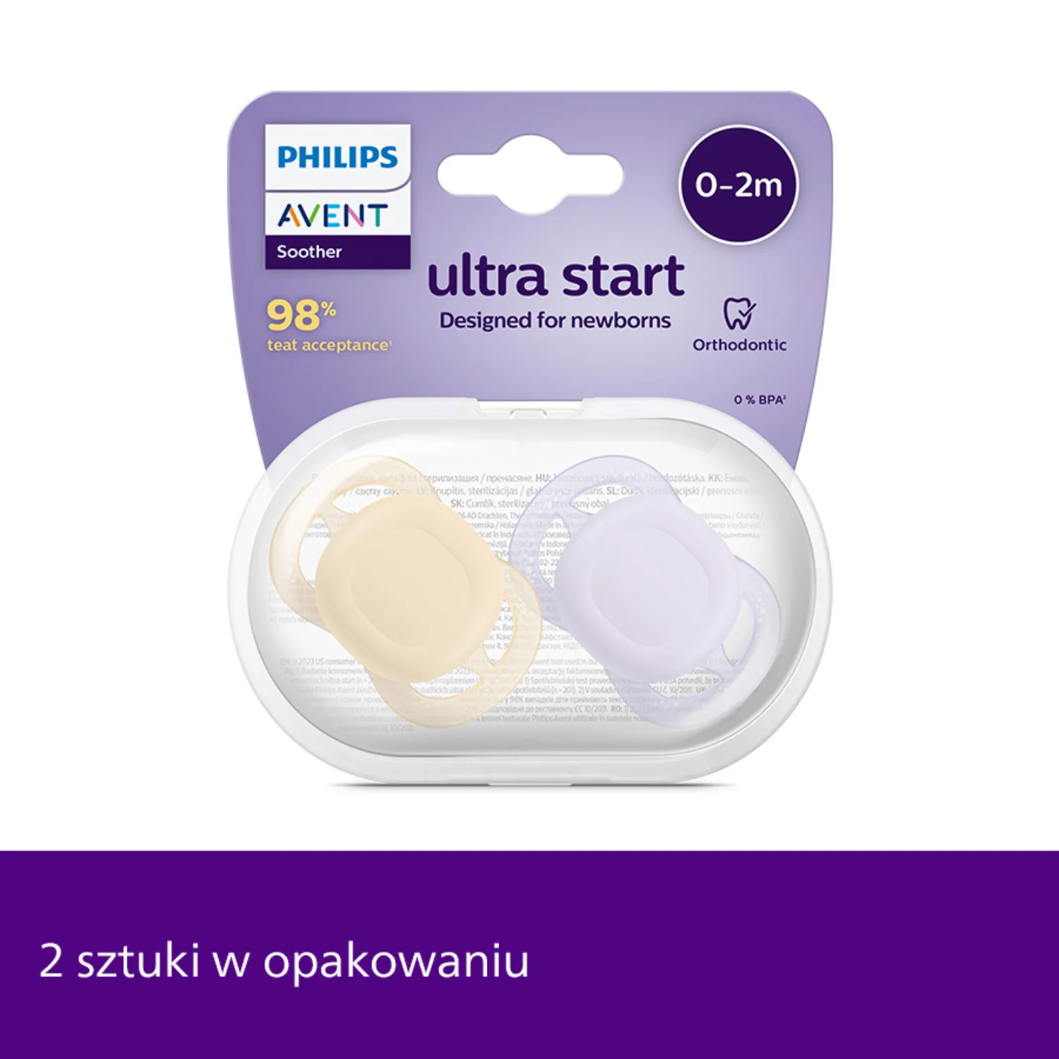 Philips Avent Ultra Start SCF075/01 smoczek ortodontyczny, 0-2 m, 2 szt.
