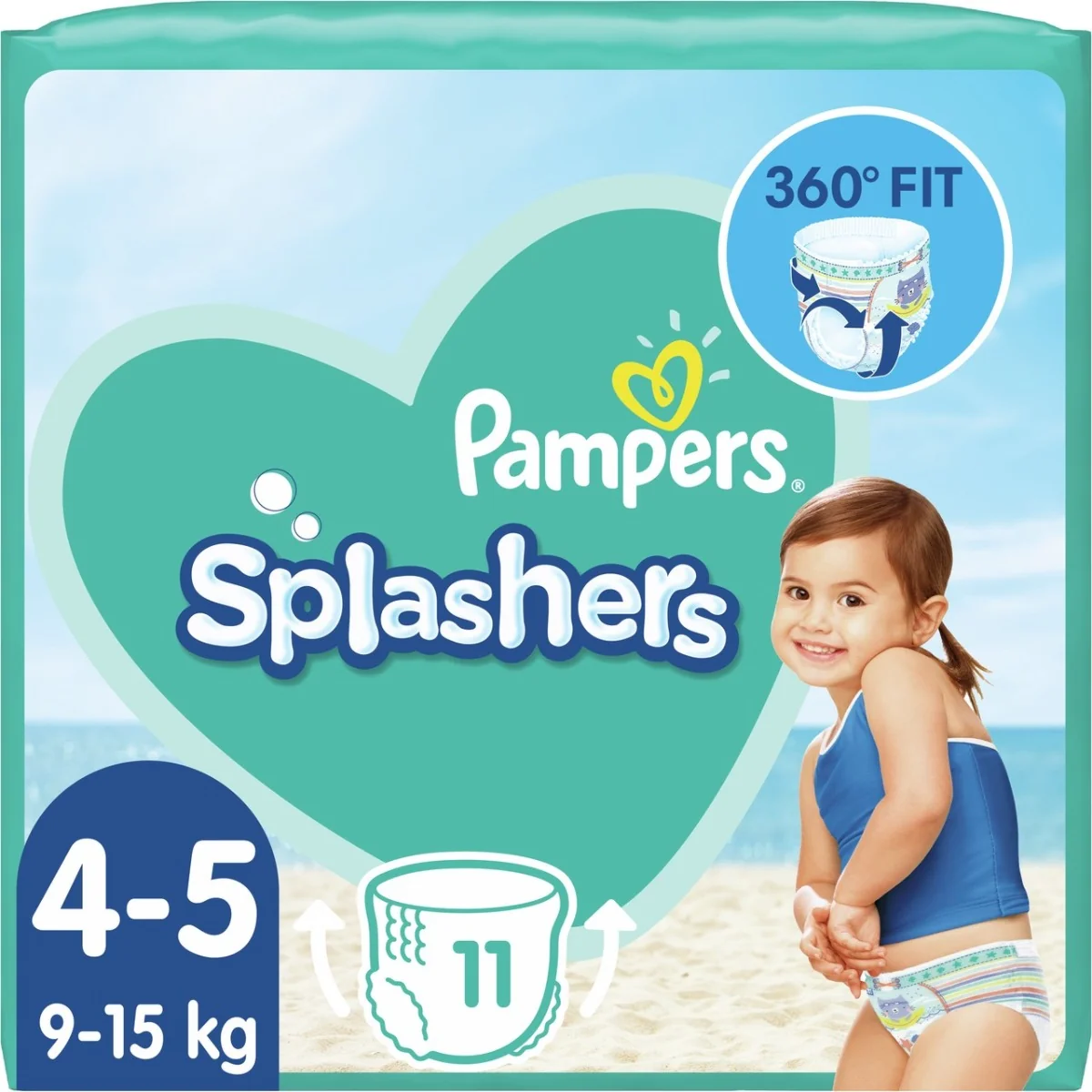 Pampers Splashers pieluchomajtki do pływania, rozmiar 4-5, 9-15 kg, 11 sztuk