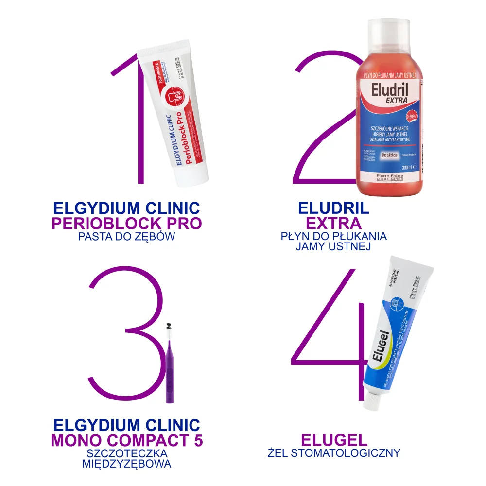 Elgydium Clinic Mono Compact 5 szczoteczki międzyzębowe purpurowe, 4 szt.