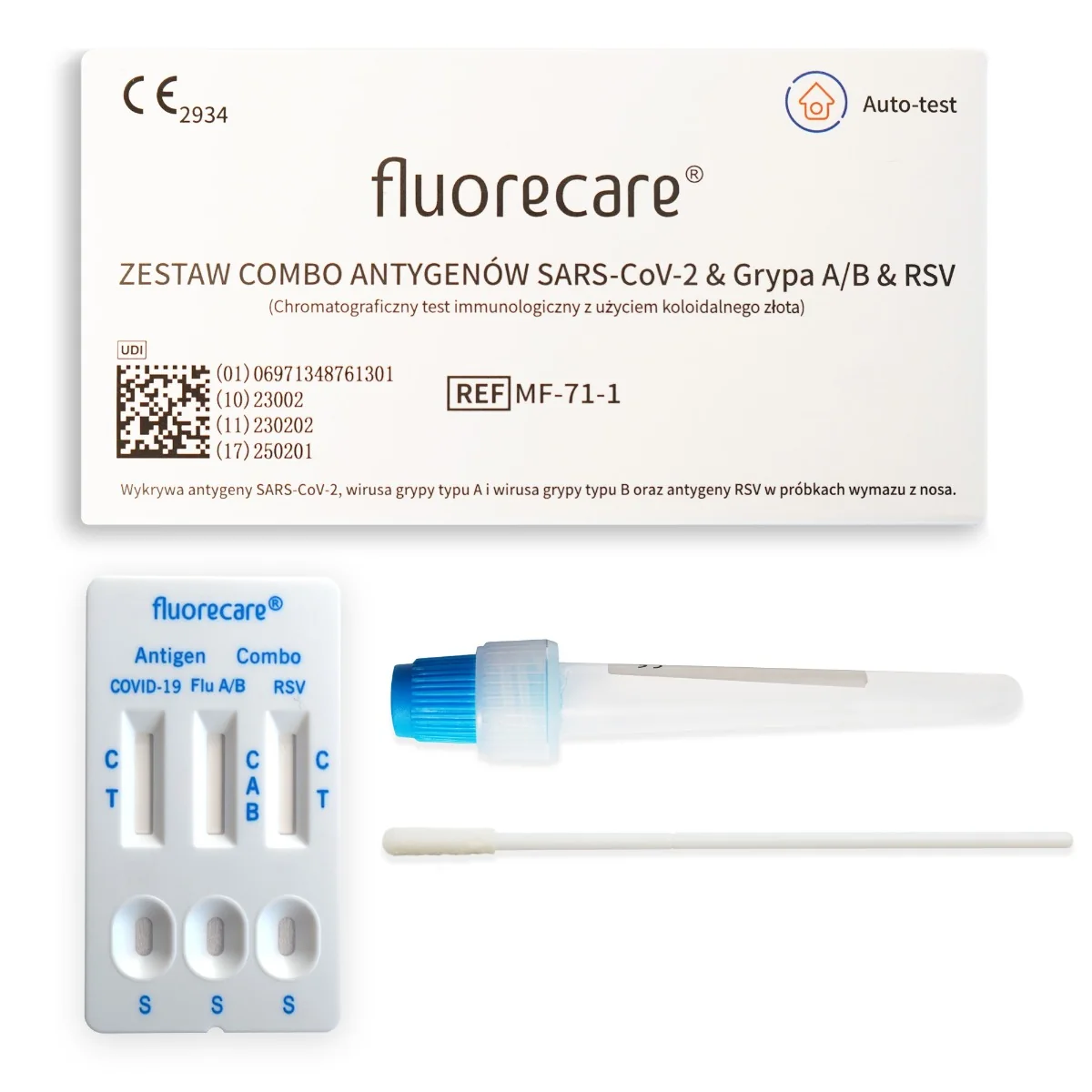 Test Fluorecare® zestaw combo antygenów SARS-CoV-2 & Grypa A/B & RSV, 1 sztuka