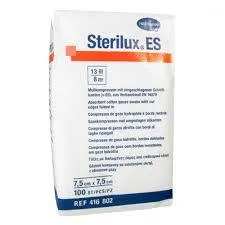 Sterilux ES, kompresy z gazy bawełnianej, niejałowe, 13-nitkowe, 8 warstw, 7,5 cm x 7,5 cm, 100 sztuk