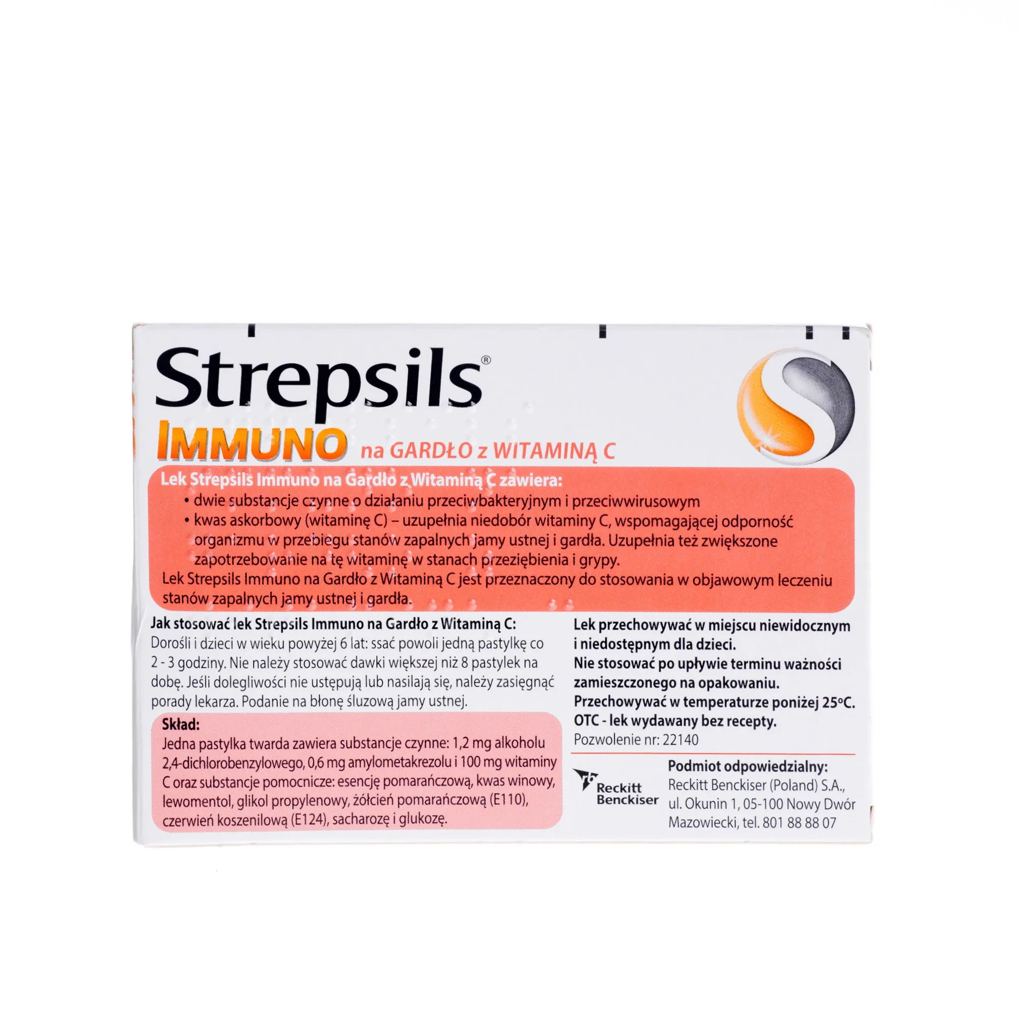 Strepsils Immuno na gardło z witaminą C, 24 tabletki 