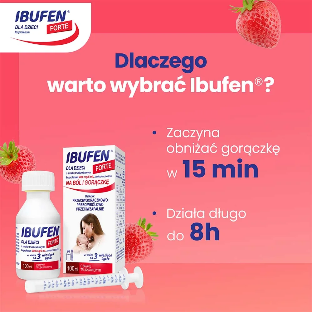 Ibufen Forte 200 mg/5 ml syrop dla dzieci o smaku truskawkowym, 100 ml