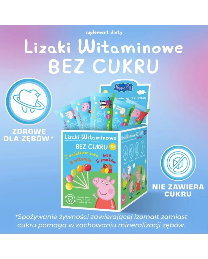 Domowa Apteczka Peppa Pig Lizaki Witaminowe Bez Cukru, mix 5 smaków, 50 sztuk