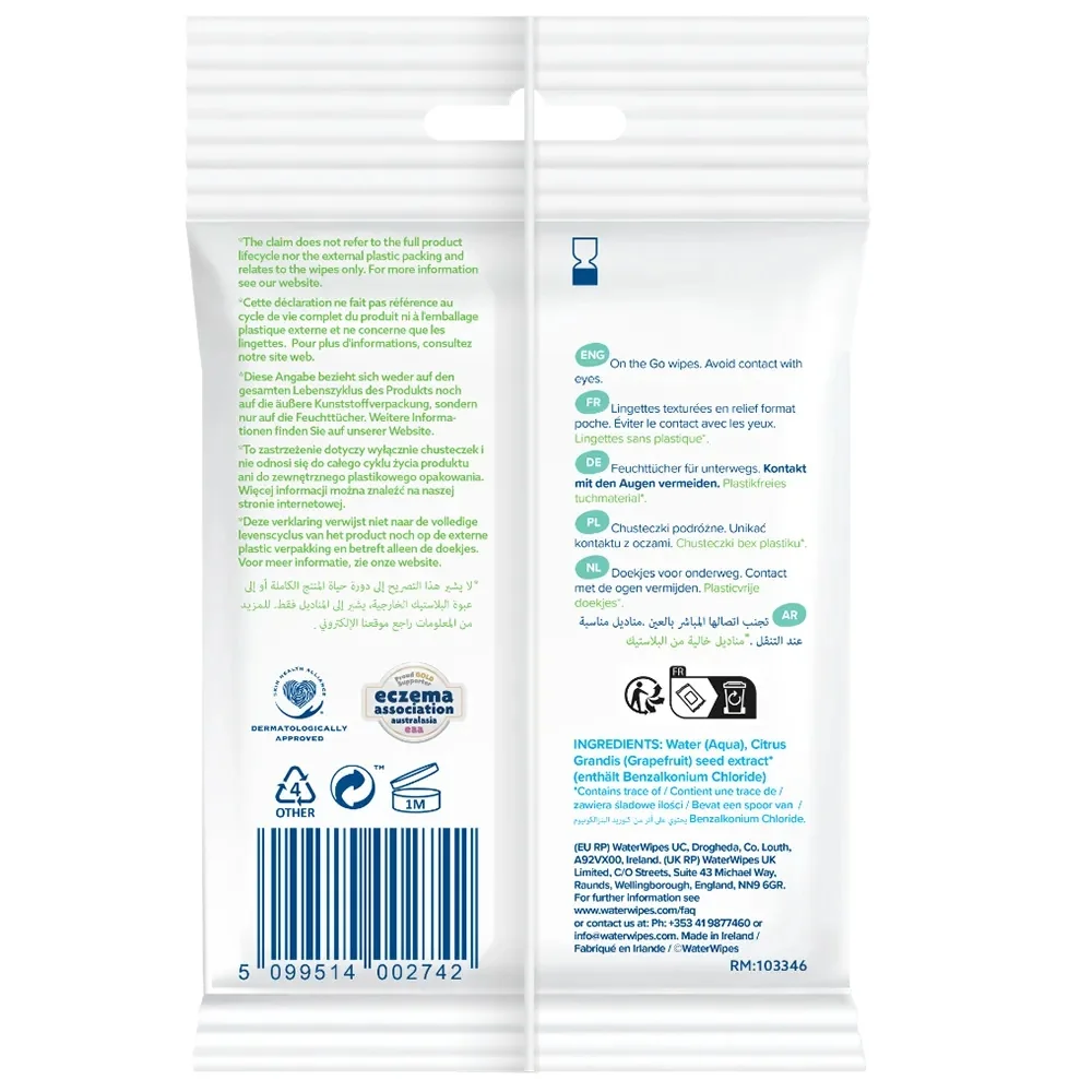 WaterWipes OnTheGo BIO chusteczki nawilżane, odświeżające, 10 sztuk