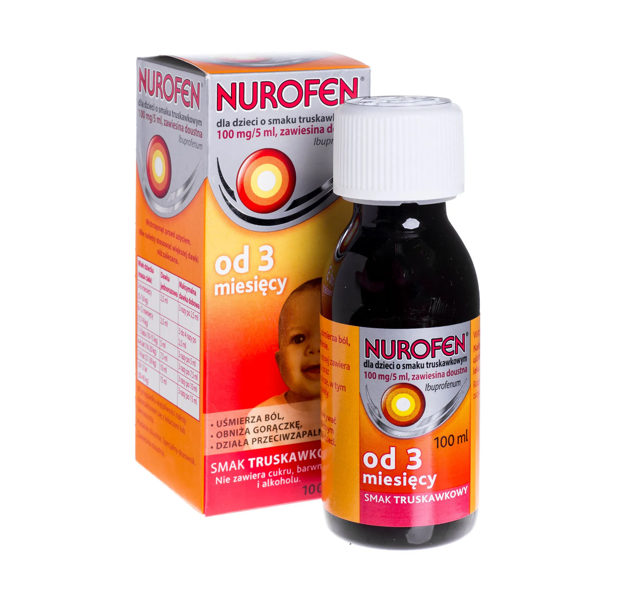 Nurofen 100mg/5ml zawiesina doustna dla dzieci od 3 miesiąca życia o smaku truskawkowym 100 ml