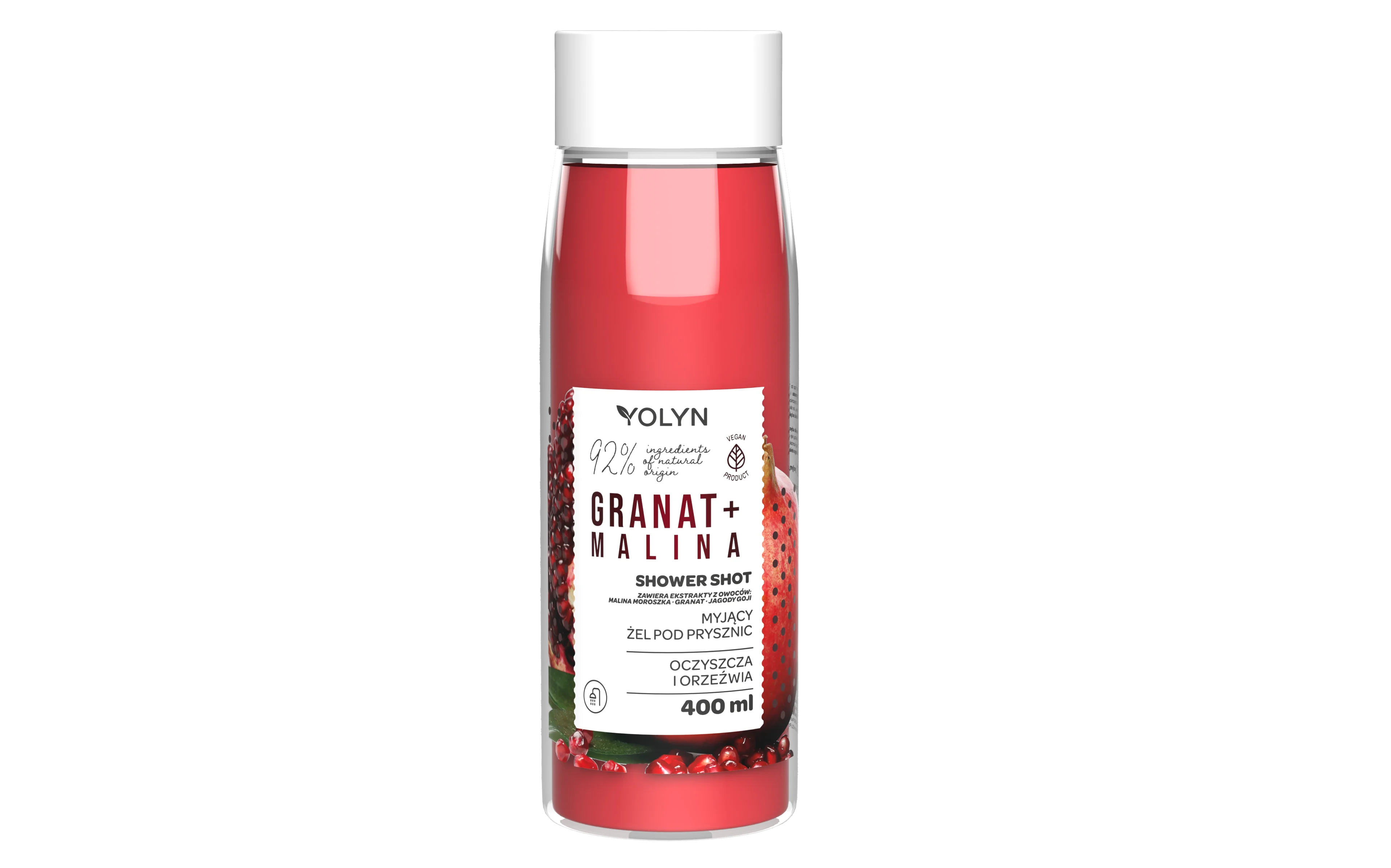 Yolyn Shower Shot żel pod prysznic granat + malina, 400 ml
