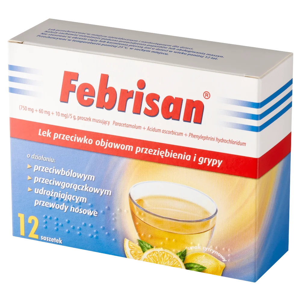 Febrisan (750 mg + 60 mg + 10 mg)/ 5 g proszek musujący, 12 saszetek