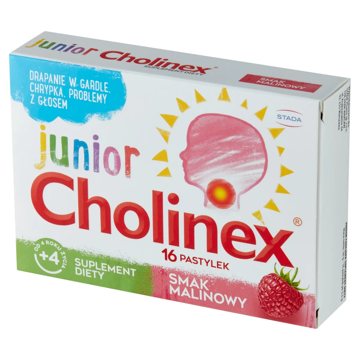 Cholinex Junior suplement diety od 4 roku życia, 16 pastylek do ssania, smak malinowy