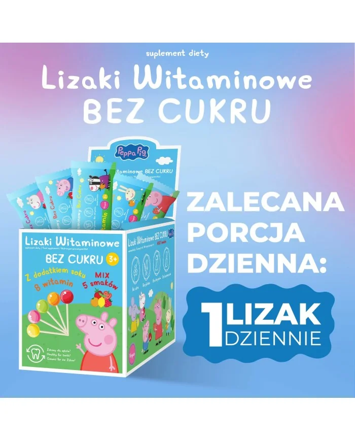 Domowa Apteczka Peppa Pig Lizaki Witaminowe Bez Cukru, mix 5 smaków, 50 sztuk