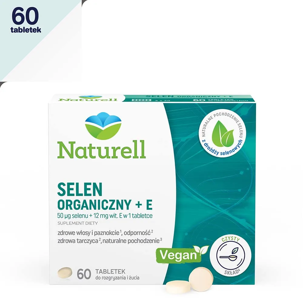 Naturell Selen organiczny z witaminą E, suplement diety, 60 tabletek do ssania