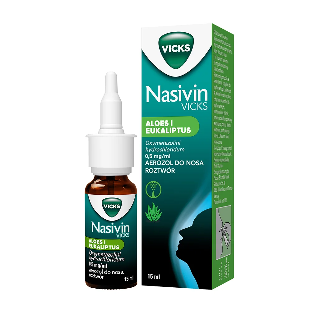 Nasivin Aloes i Eukaliptus 0,5 mg/ml aerozol do nosa, roztwór, 15 ml
