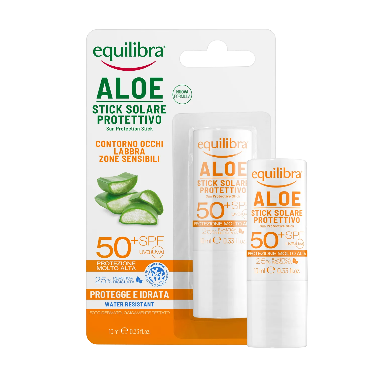 Equilibra Aloe sztyft przeciwsłoneczny UVA UVB SPF50+, 12 ml