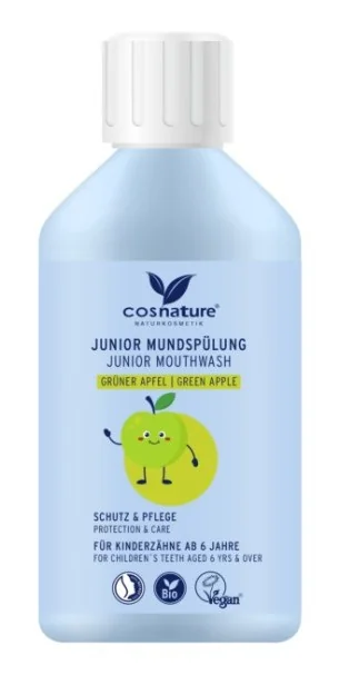 Cosnature® Junior Mouthwash naturalny płyn do płukania ust o smaku zielonego jabłka dla dzieci od 6 r.ż., 300 ml