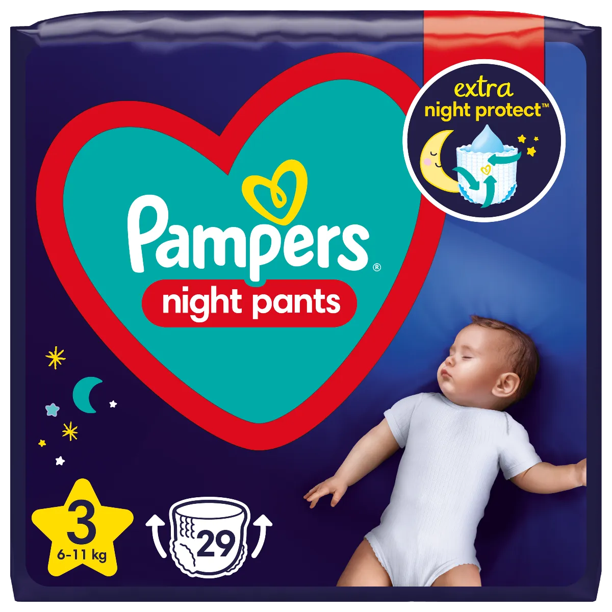 Pampers Night Pants pieluszki jednorazowe na noc, rozmiar 3, 6-11 kg, 29 szt. 