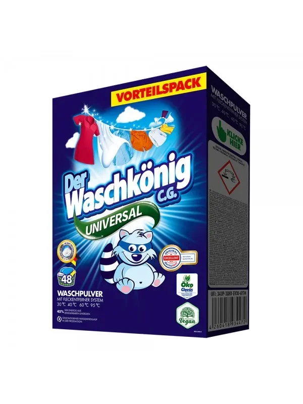 Der Waschkonig C.G. Universal proszek do prania ubrań białych i kolorowych, 2,88 kg