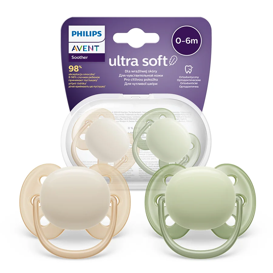 Philips Avent Ultra Soft miękki smoczek ortodontyczny 0-6 m, SCF091/05, 2 szt.