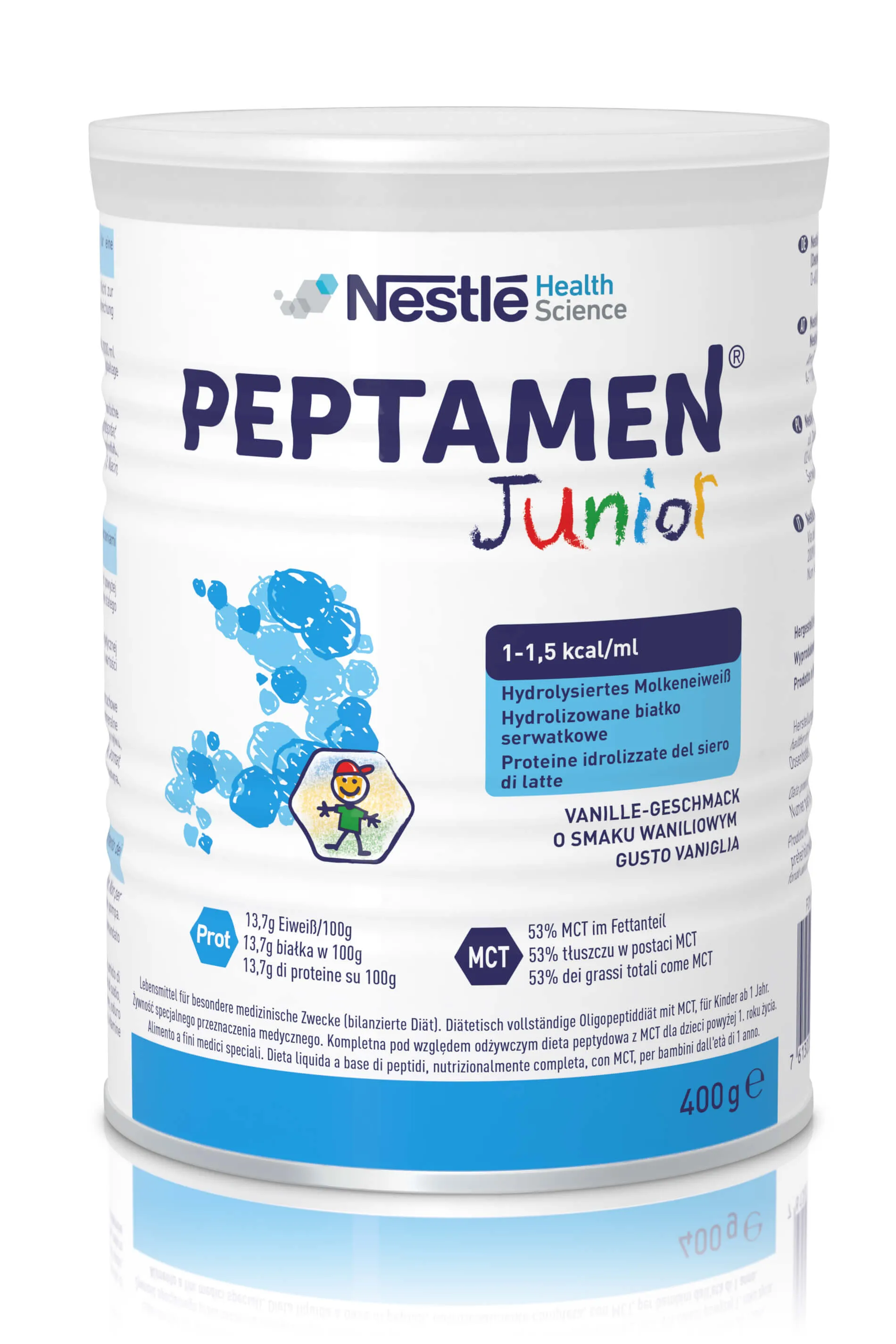 Peptamen Junior, odżywczy preparat w proszku dla dzieci po 1. roku życia, smak waniliowy, 400 g