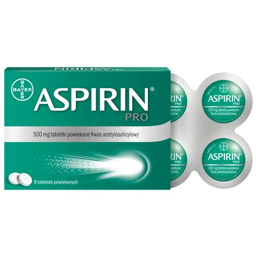 Aspirin Pro kwas acetylkosalicylowy 500 mg 8 tabletek powlekanych