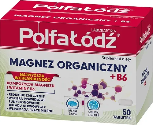 Laboratoria PolfaŁódź Magnez Organiczny + B6, suplement diety,  50 tabletek