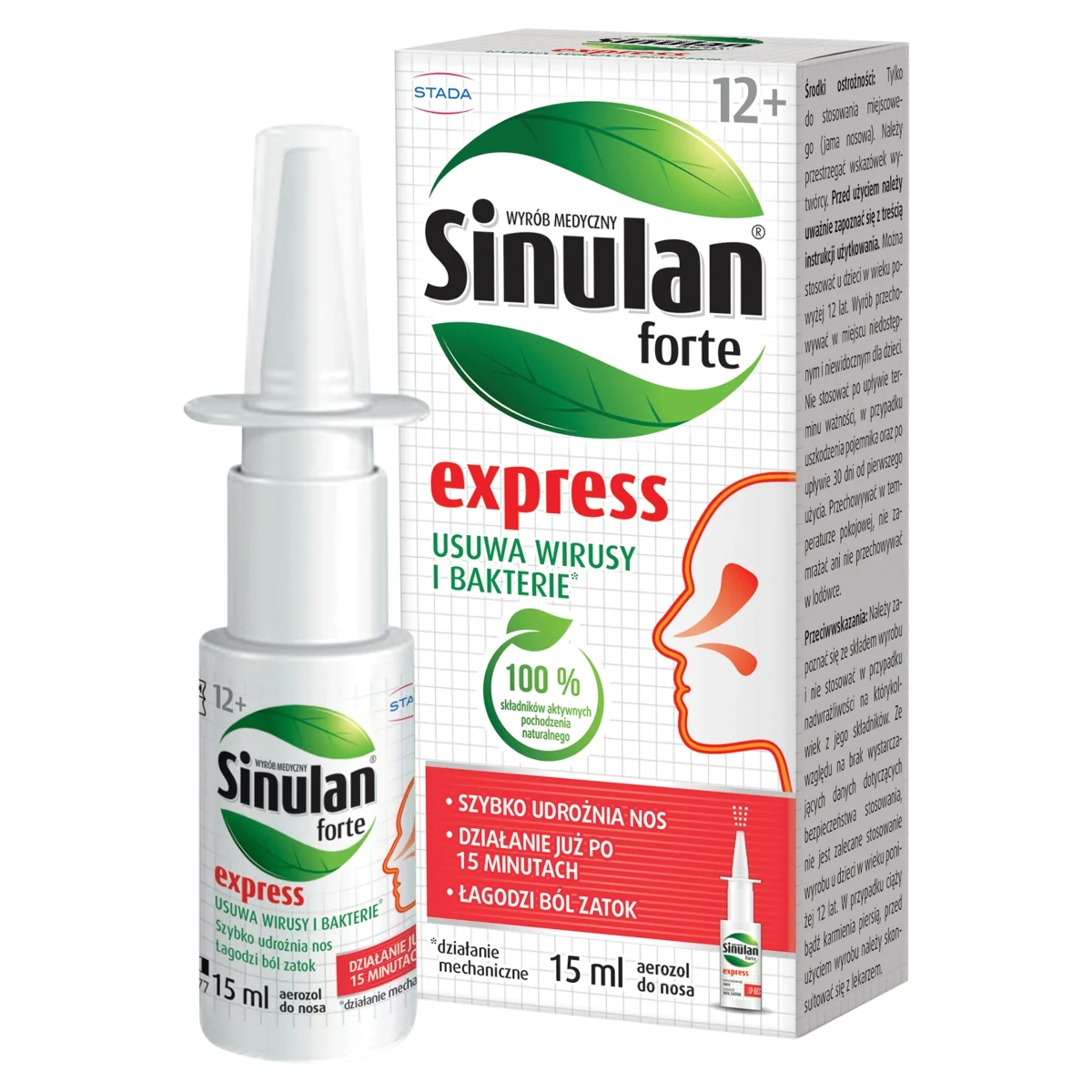 Sinulan Express Forte wyrób medyczny stosowany w leczeniu zapalenia zatok i kataru, 15 ml