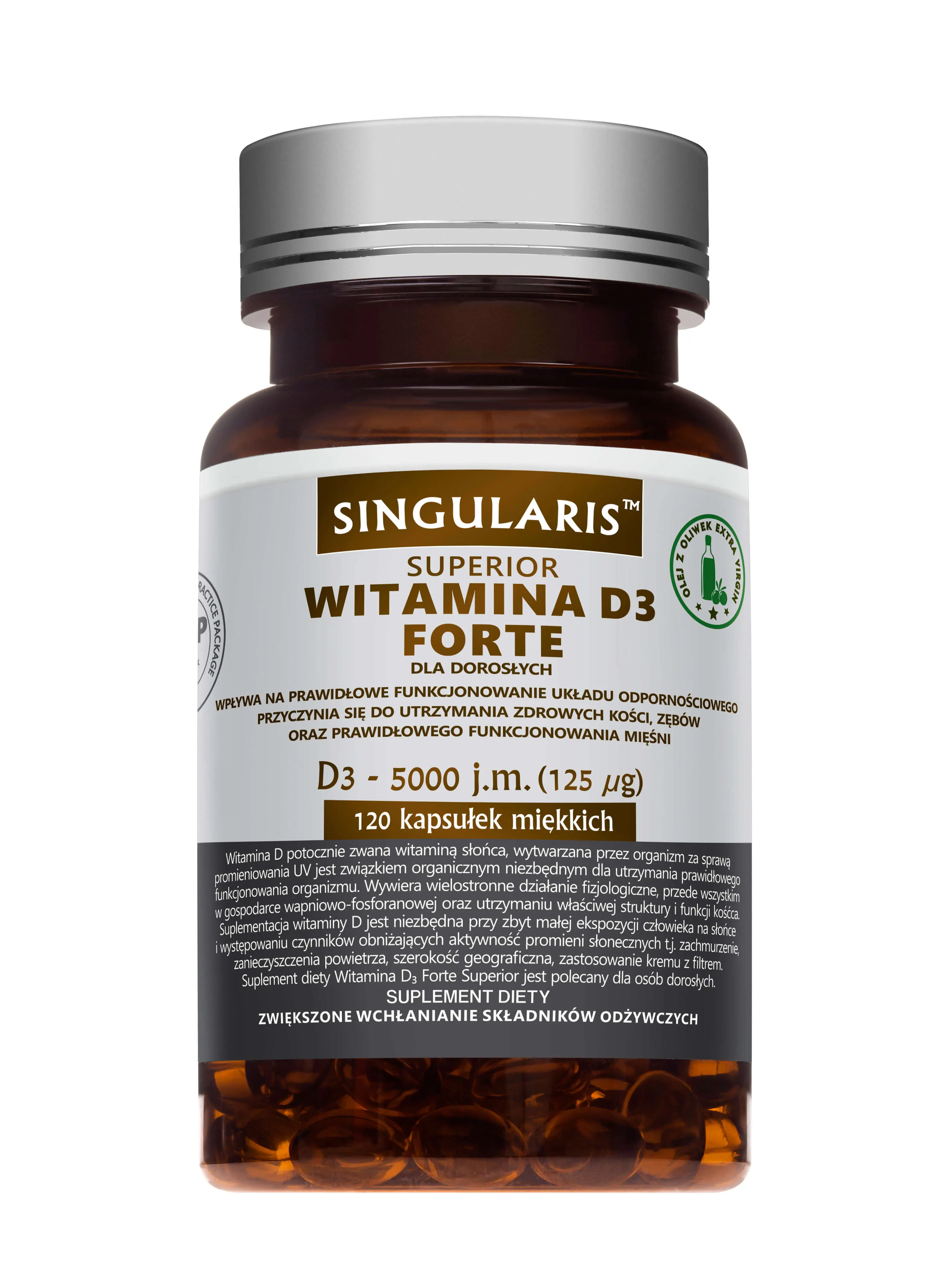 Singularis Superior Witamina D3 Forte 5000 IU, suplement diety, 60 kapsułek