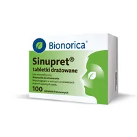 Sinupret - 100 tabletek stosowanych wspomagająco w ostrych i przewlekłych stanach zaplanych zatok.