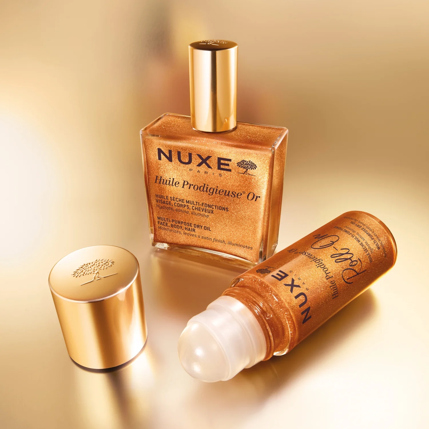 Nuxe Huile Prodigieuse® suchy olejek roll-on ze złotymi drobinkami, 60 ml