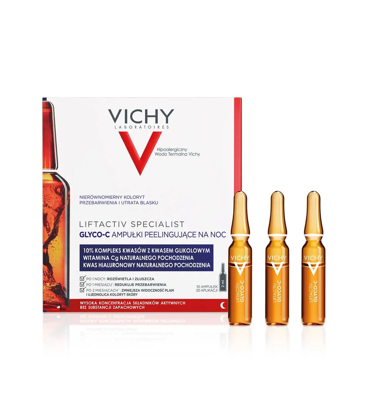 Vichy Liftactiv Glyco-C, skoncentrowana kuracja peelingująca na noc, ampułki, 10 x 2 ml 