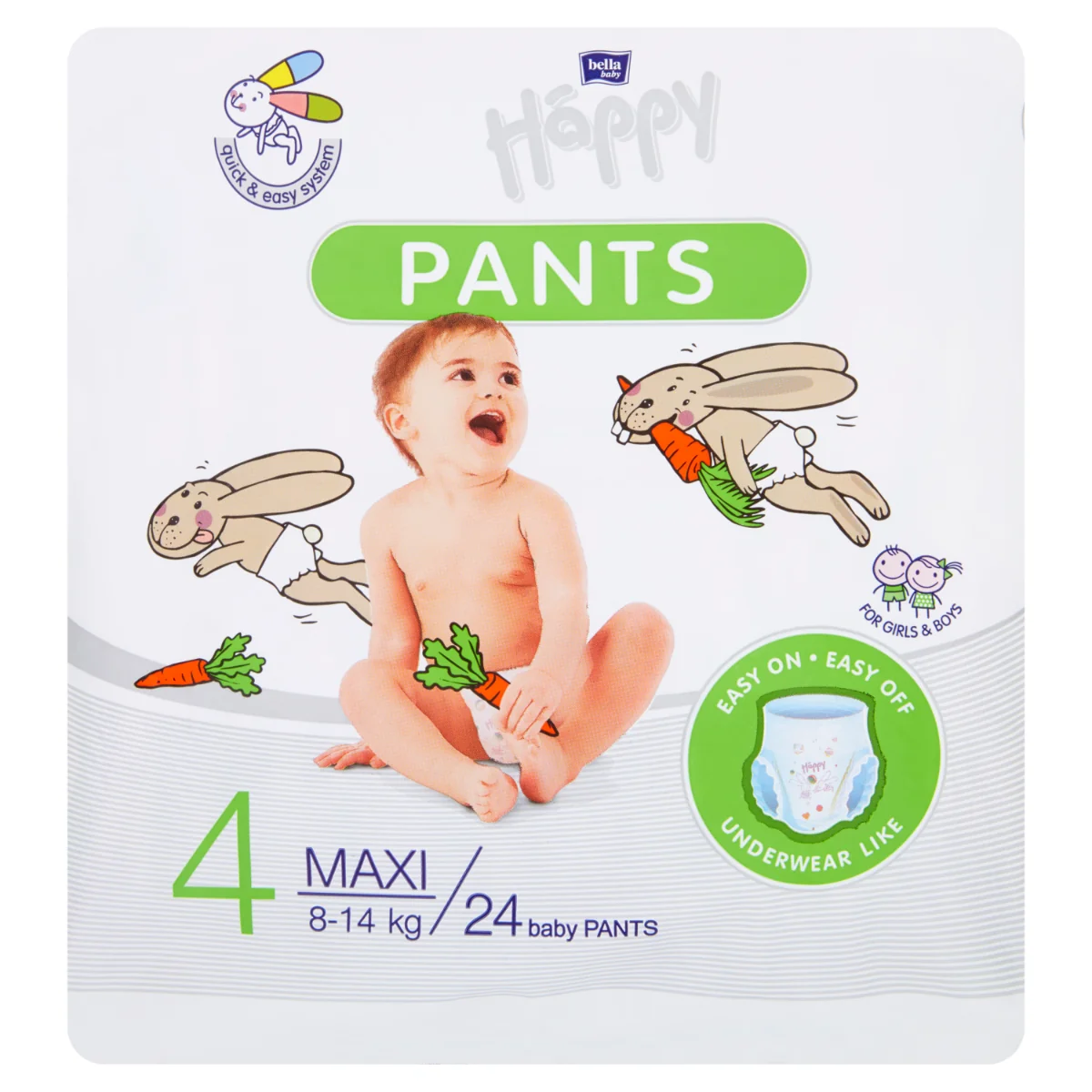 Bella Baby Happy Pants 4 pieluchomajtki rozmiar Maxi 8-14 kg, 24 szt.