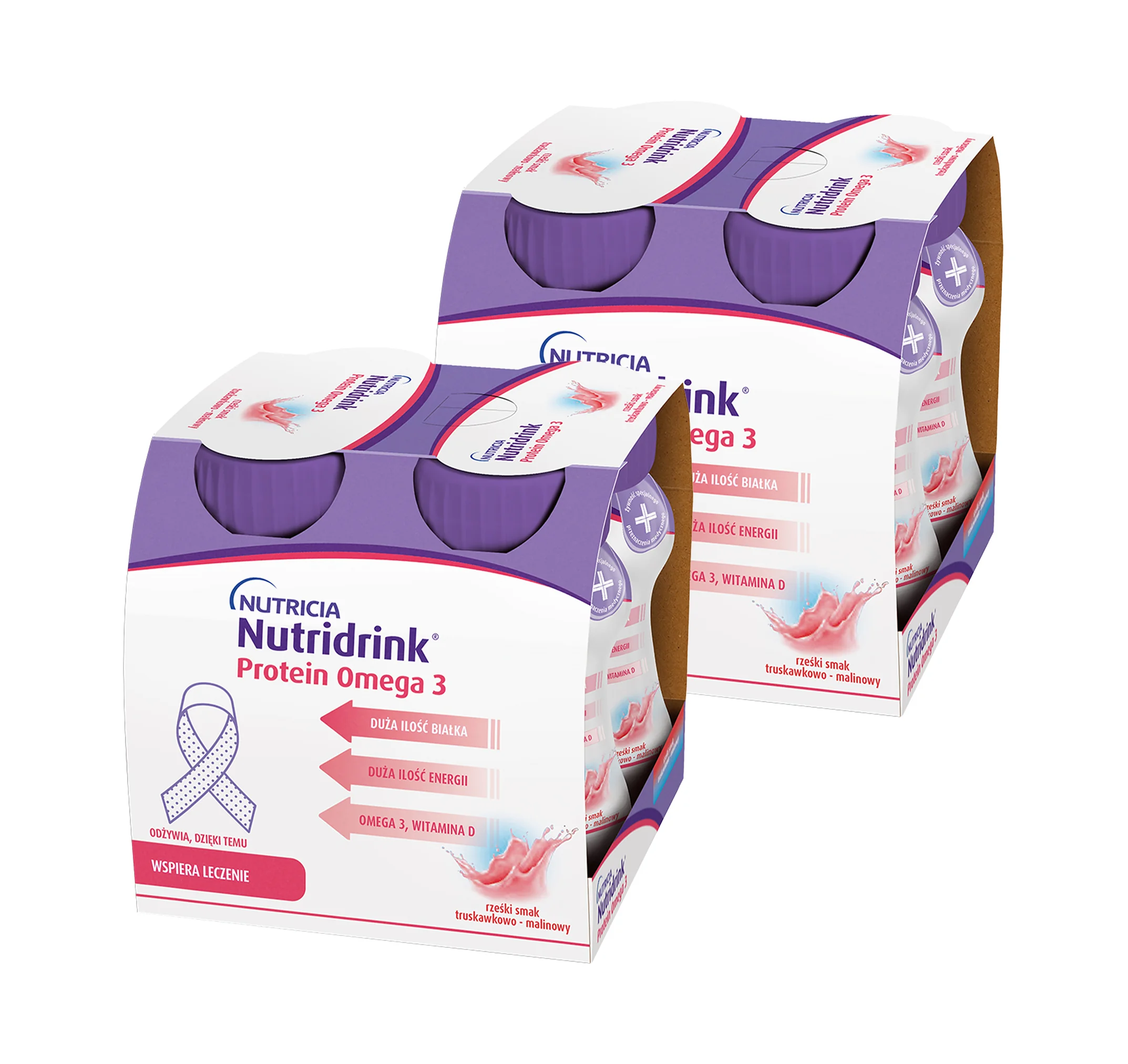Nutridrink Protein Omega 3 o rześkim smaku truskawkowo-malinowym, 2 x  4x125 ml