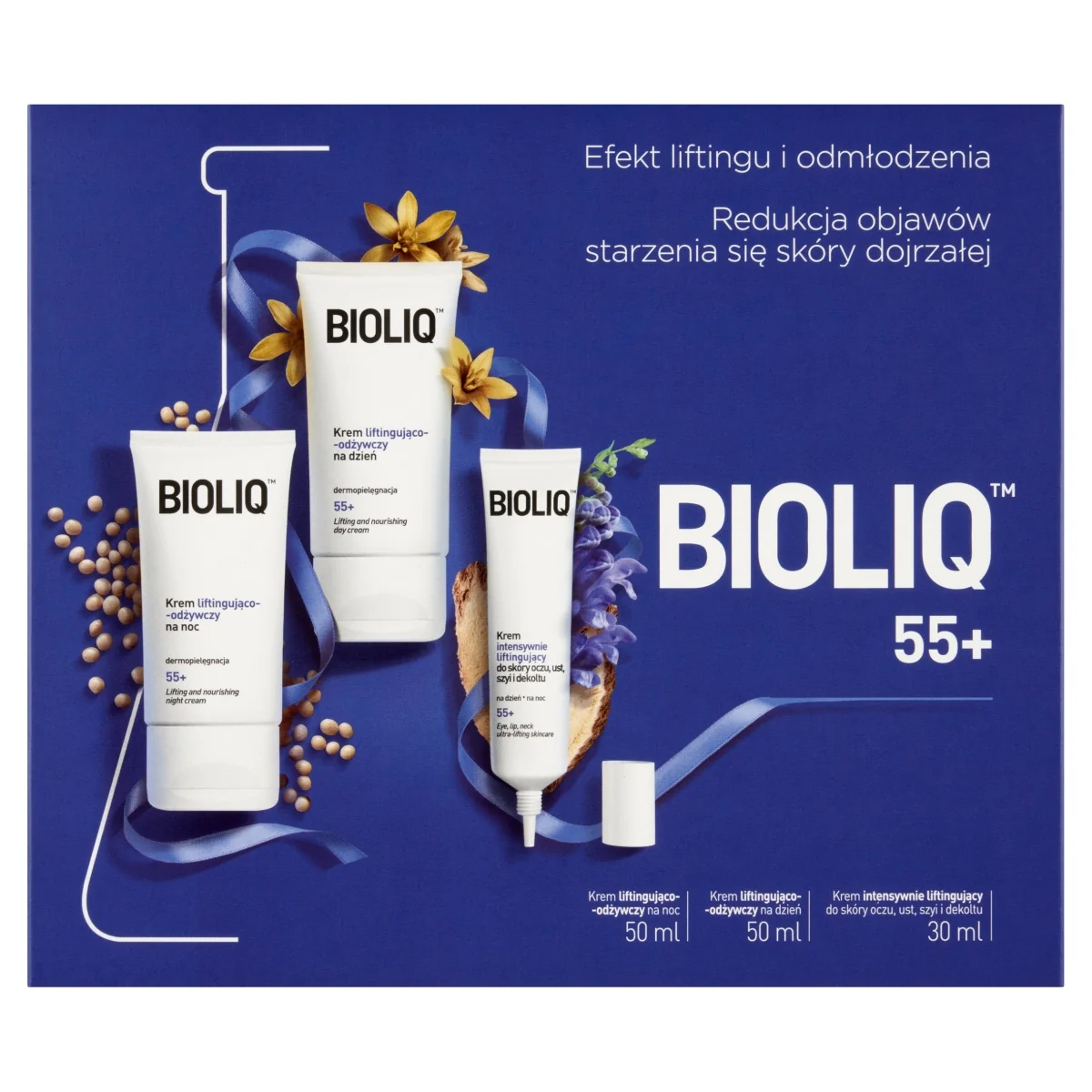 Bioliq 55+ zestaw krem na noc, 50 ml + krem na dzień, 50 ml + krem do powiek, 30 ml