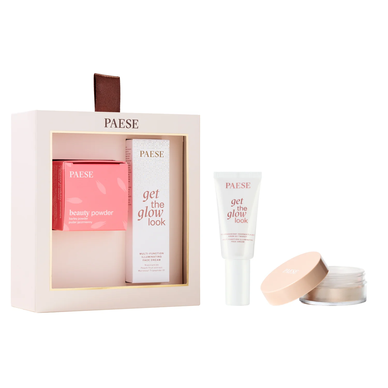 Paese zestaw świąteczny All About The Base 01 krem Get The Glow, 30 ml + puder jęczmienny, 10 g