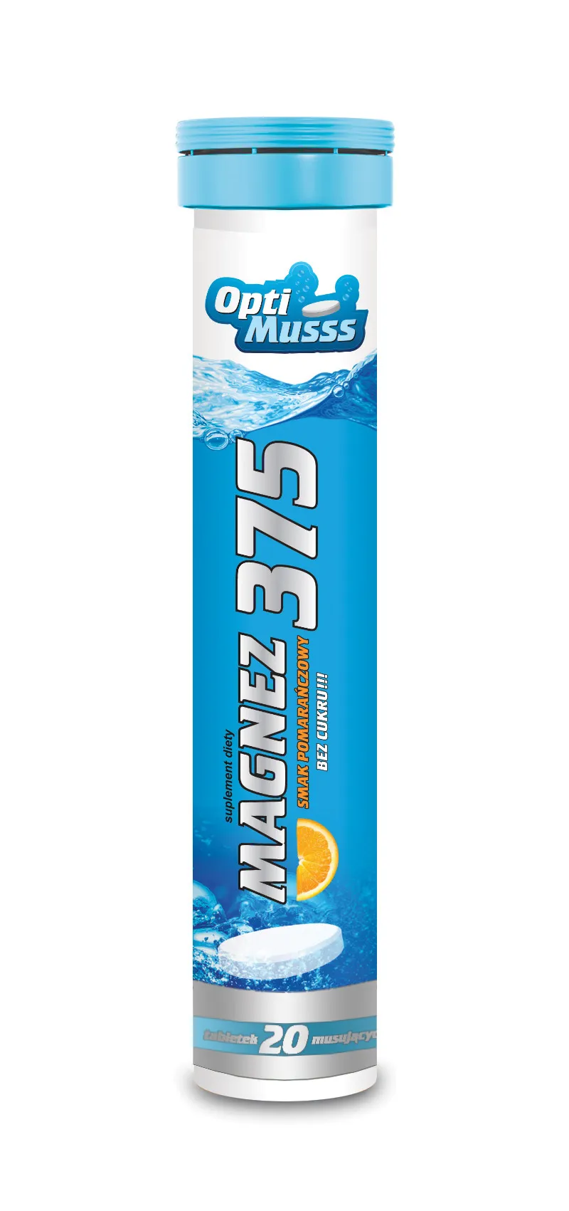 Magnez 375 OptiMusss, suplement diety, smak pomarańczowy, 20 tabletek musujących