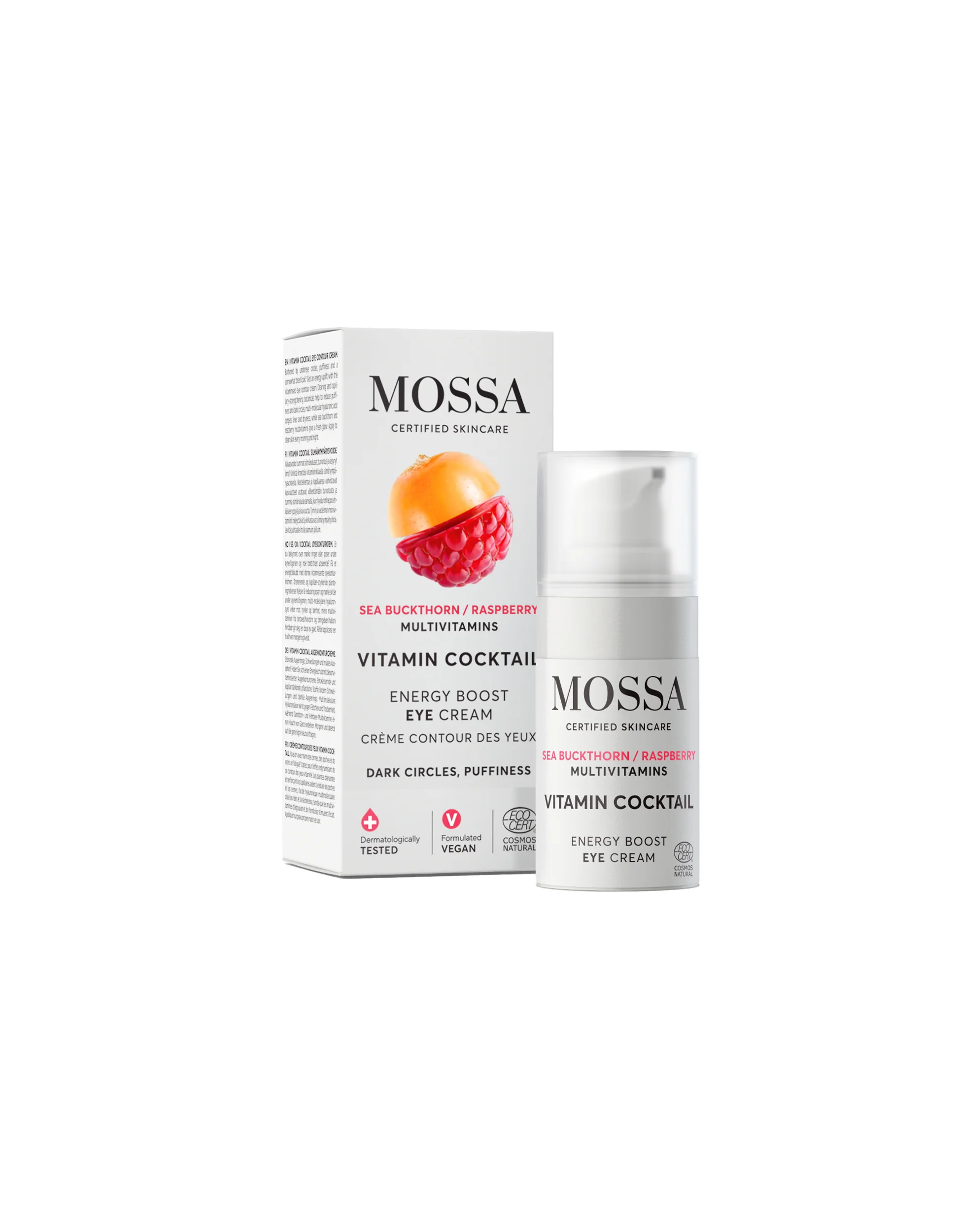 Mossa Vitamin Coctail multiwitaminowy krem energetyzujący pod oczy z rokitnikiem i maliną, 15 ml