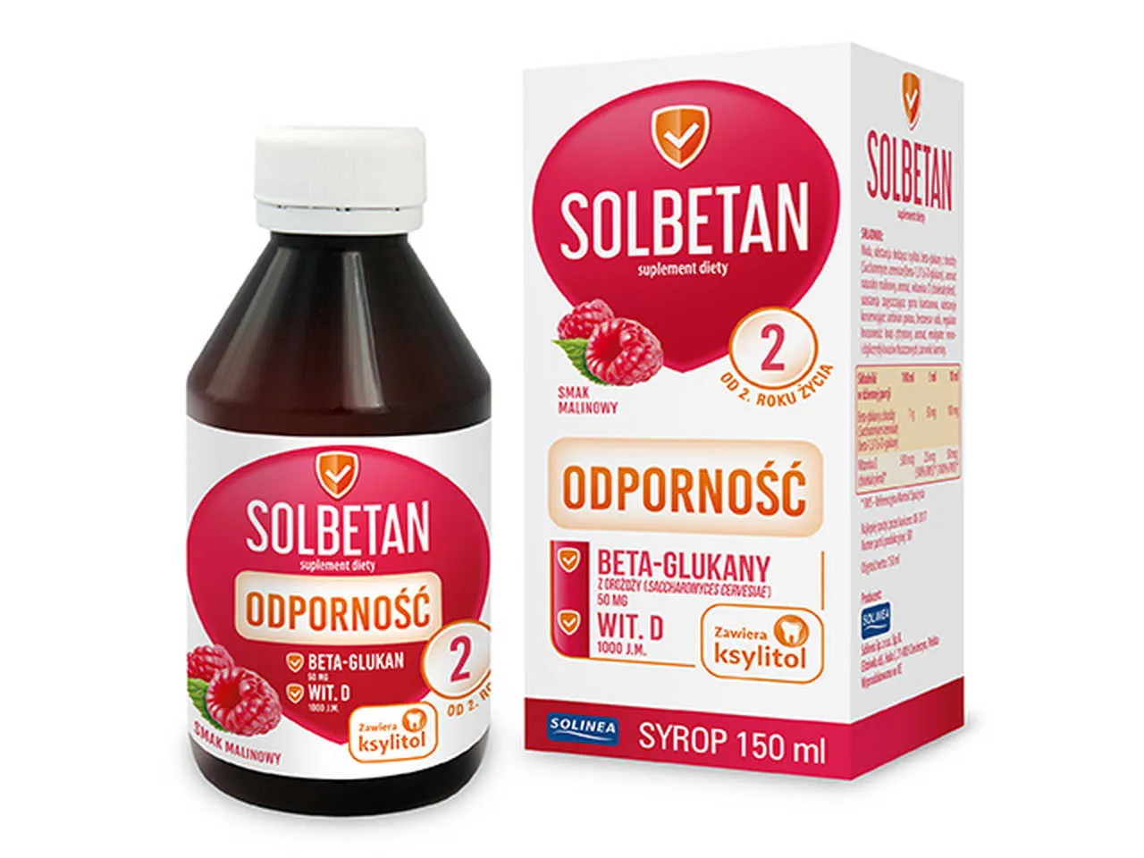 Solbetan, suplement diety, syrop, smak malinowy, 150 ml