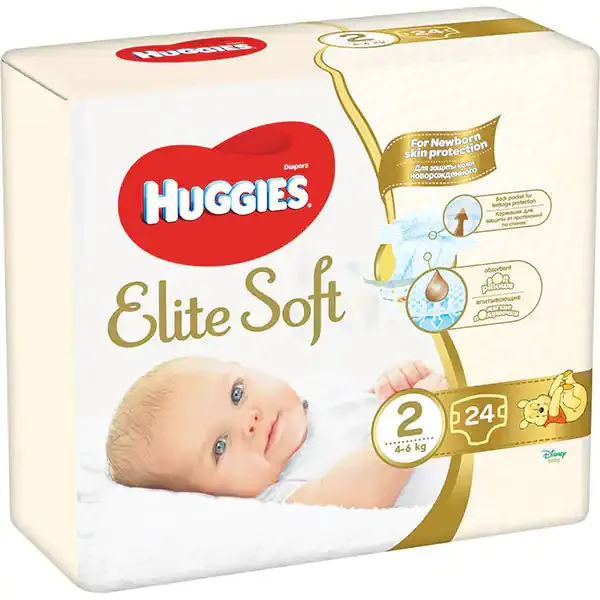 Huggies Elite Soft, pieluchy, rozmiar 2, 4-6 kg, 24 sztuki