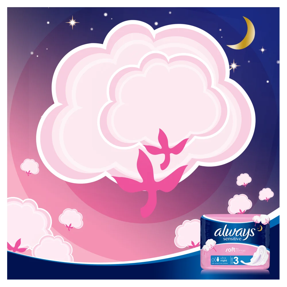 Always Ultra Night Sensitive podpaski ze skrzydełkami na noc, 2 x 7 szt.