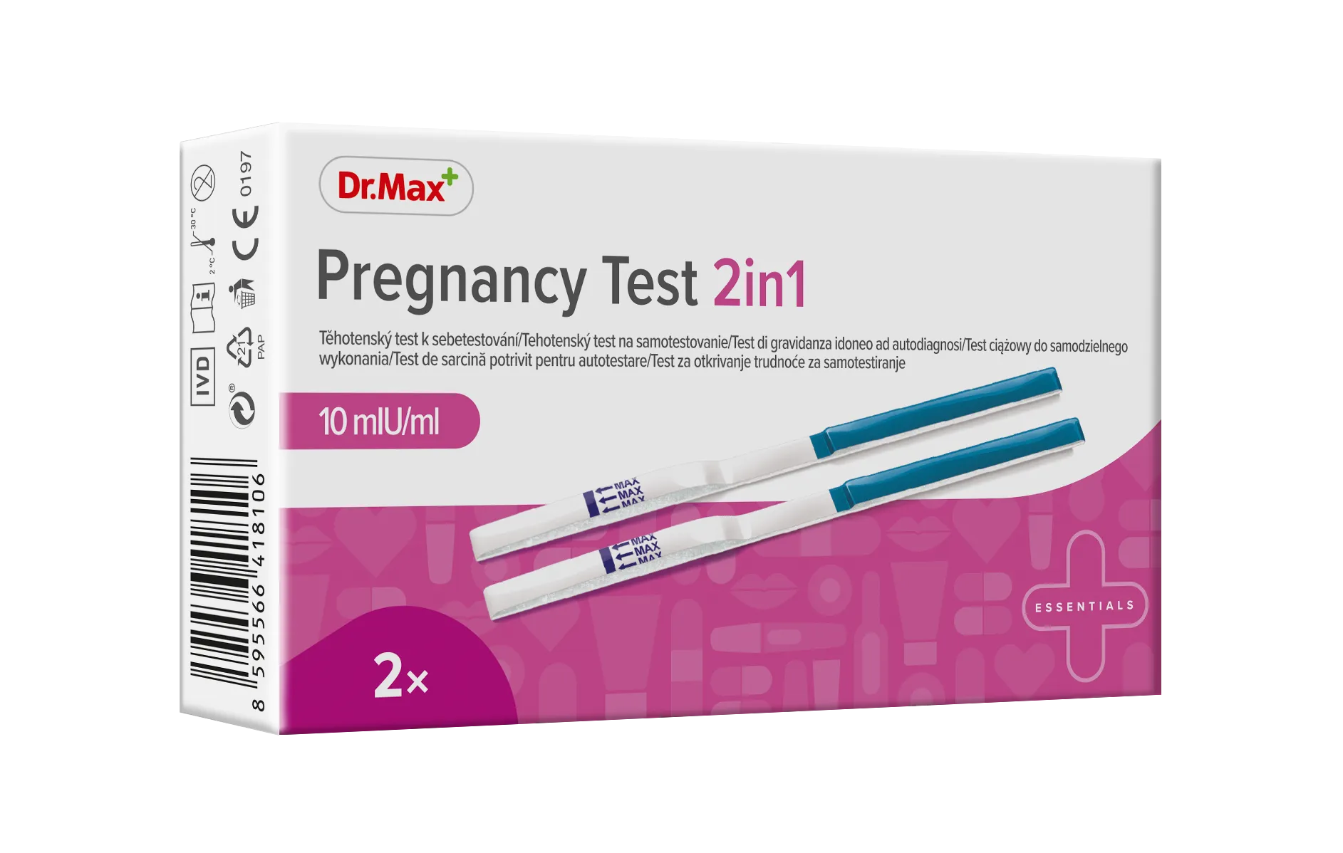 Pregnancy Test 2in1 Dr.Max, test ciążowy paskowy, 2 sztuki