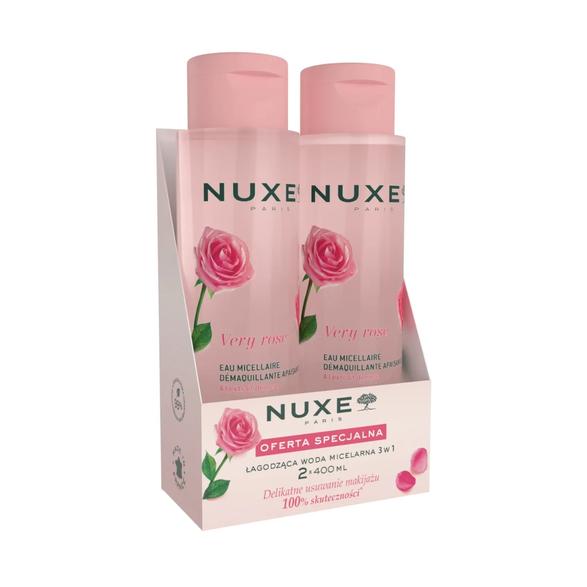 Nuxe Very Rose Zestaw łagodząca woda micelarna 3w1, 2 x 400 ml