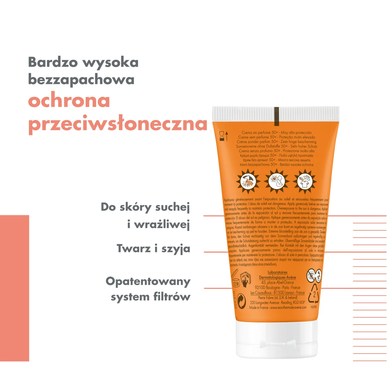 Avene Eau Thermale krem bez zapachu SPF 50+, 50 ml