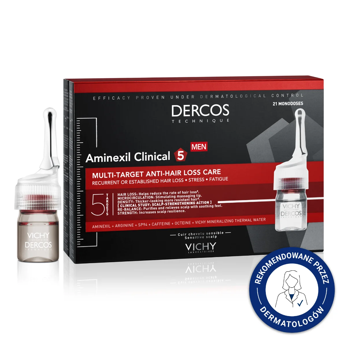 Dercos Technique MEN Aminexil Clinical 5 kuracja przeciw wypadaniu włosów, 21 x 6 ml