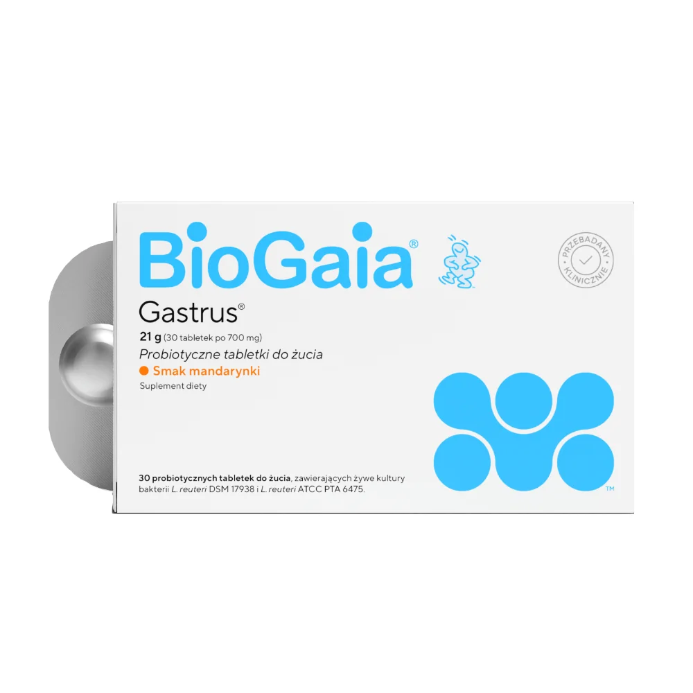 BioGaia Gastrus suplement diety, smak mandarynkowy, 30 tabletek do żucia