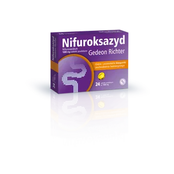 Nifuroksazyd Gedeon Richter, 24 tabletki powlekane po 100 mg 