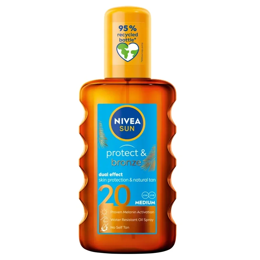 Nivea Sun Protect & Bronze olejek do opalania w sprayu aktywujący naturalną opaleniznę SPF 20, 200 ml