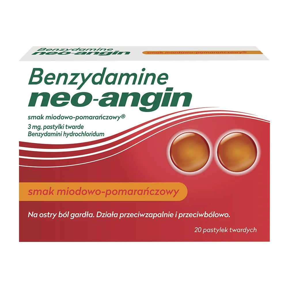 Benzydamine Neo-Angin 3 mg smak miodowo-pomarańczowy, 20 pastylek twardych