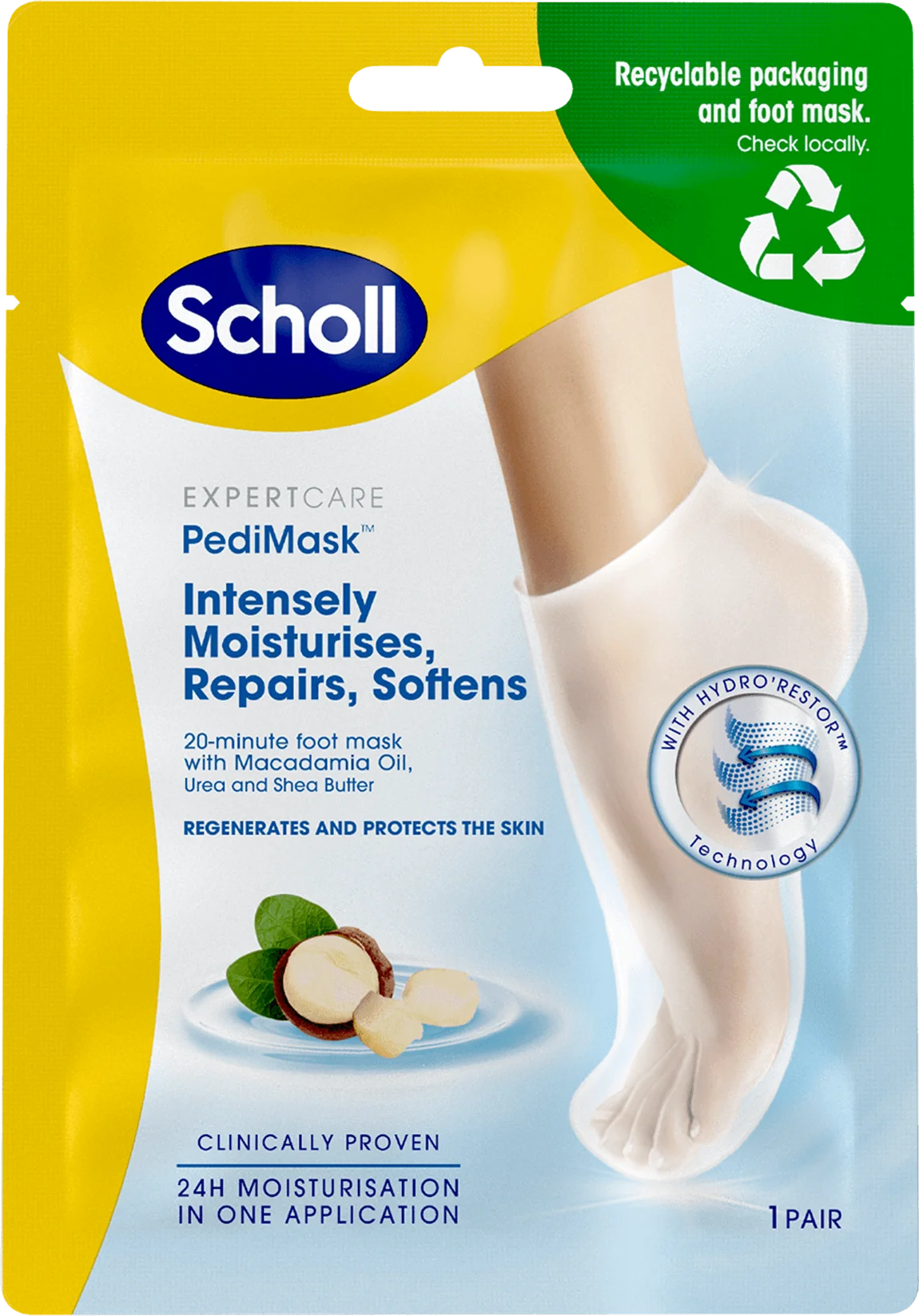 Scholl Pedi Mask nawilżająca maska z olejkiem makadamia, 1 szt.
