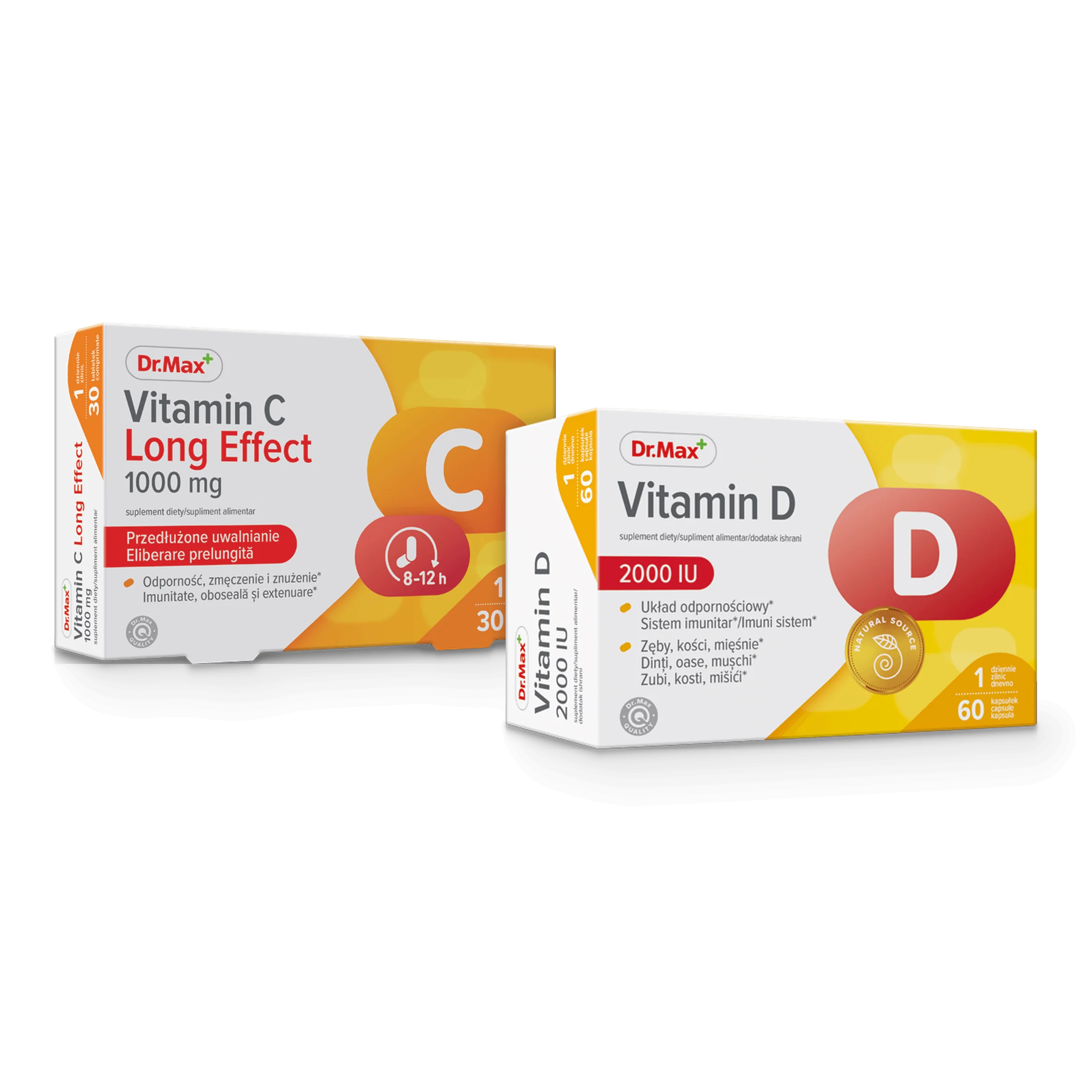 Komplet troski o odporność Vitamin D 2000 IU Dr. Max 60 kapsułek + Vitamin C Long Effect 1000 mg Dr. Max 30 tabletek