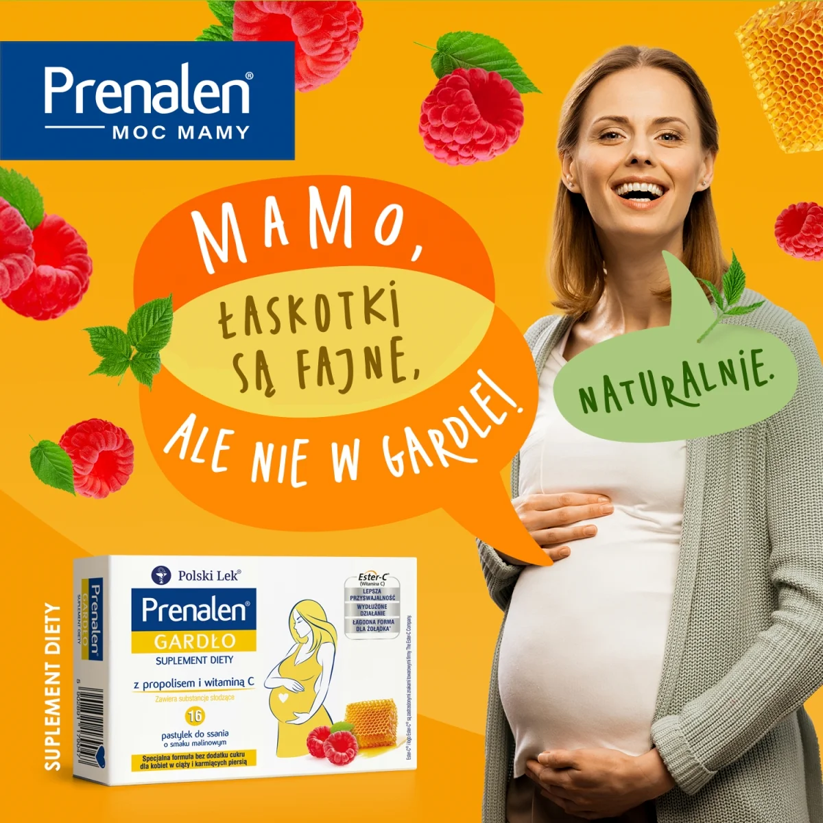 Prenalen Gardło suplement diety w postaci pastylek do ssania, specjalna formuła bez cukru, 16 pastylek