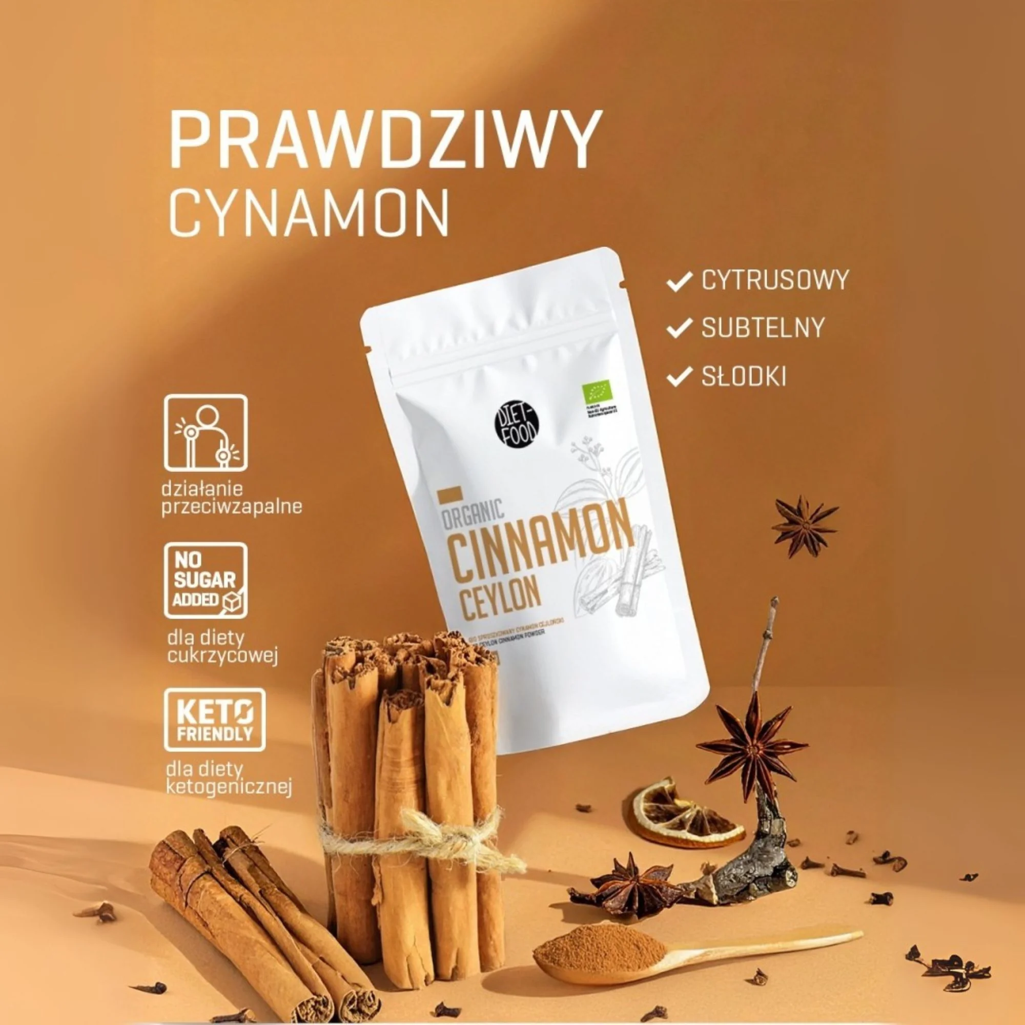 DIET-FOOD Cynamon Cejloński BIO proszek, 100 g